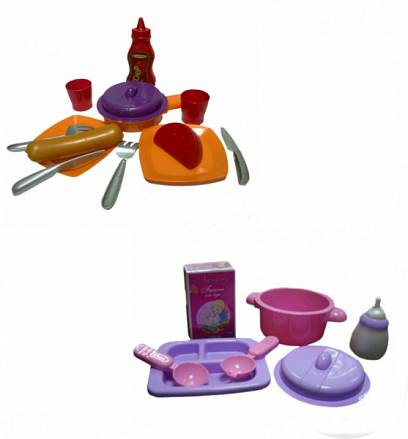 Набор посуды и продуктов для девочек, 4 вида 